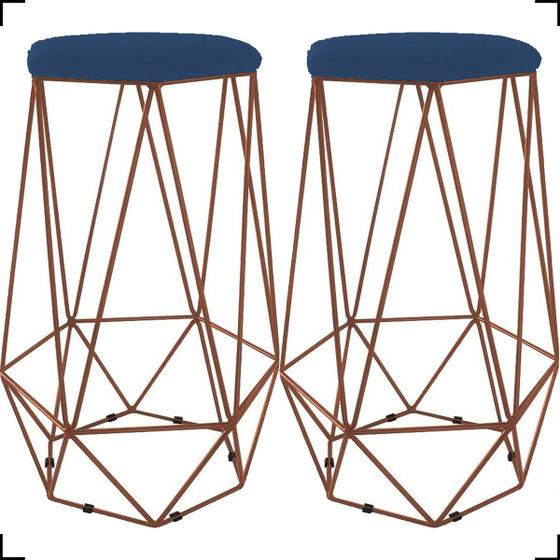 Imagem de Kit 2 Banquetas Decorativas Para Sala Hexagonal Aramado Base Bronze/Dourada/Preta Suede Cores - Clique E Decore