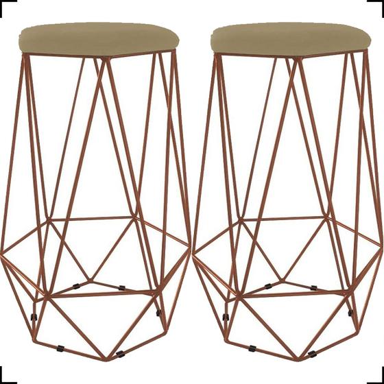 Imagem de Kit 2 Banquetas Decorativas Para Sala Hexagonal Aramado Base Bronze/Dourada/Preta Suede Cores - Clique E Decore