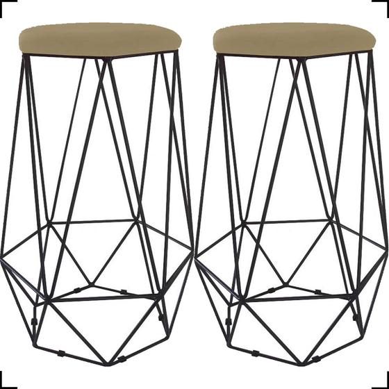 Imagem de Kit 2 Banquetas Decorativas Para Sala Hexagonal Aramado Base Bronze/Dourada/Preta Suede Cores - Clique E Decore