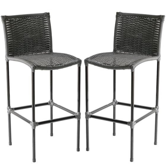 Imagem de Kit 2 Banquetas Havaí em Fibra Sintética Artesanal  para Balcão, Bar, Área Gourmet - Cinza Estonado