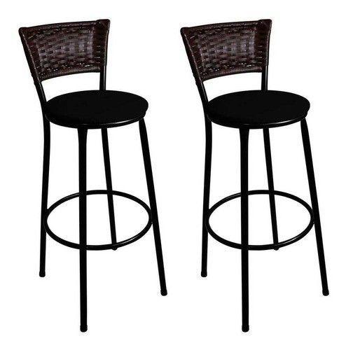 - Kit 2 Banquetas Hawaii Junco Marrom Aço Preto Assento Preto Menor preço em - Kit 2 Banquetas Hawaii Junco Marrom Aço Preto Assento Preto