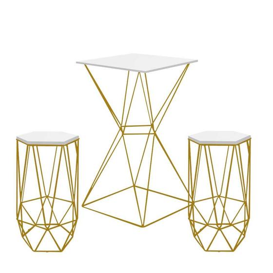 Imagem de Kit 2 Banquetas Liz + 1 Mesa Bistrô Lucca Industrial Ferro Dourado MDF Branco - Ahazzo Móveis