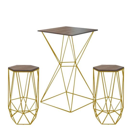 Imagem de Kit 2 Banquetas Liz + 1 Mesa Bistrô Lucca Industrial Ferro Dourado MDF Caramelo - Ahazzo Móveis