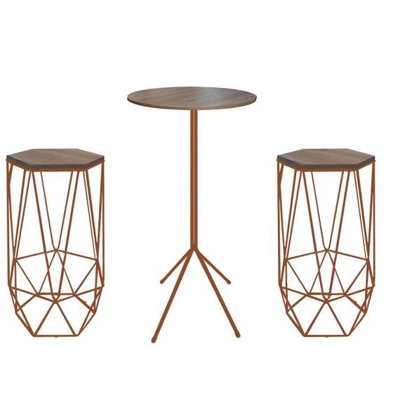 Imagem de Kit 2 Banquetas Liz + 1 Mesa Bistrô Nunno Industrial Ferro Bronze MDF Caramelo - Ahazzo Móveis