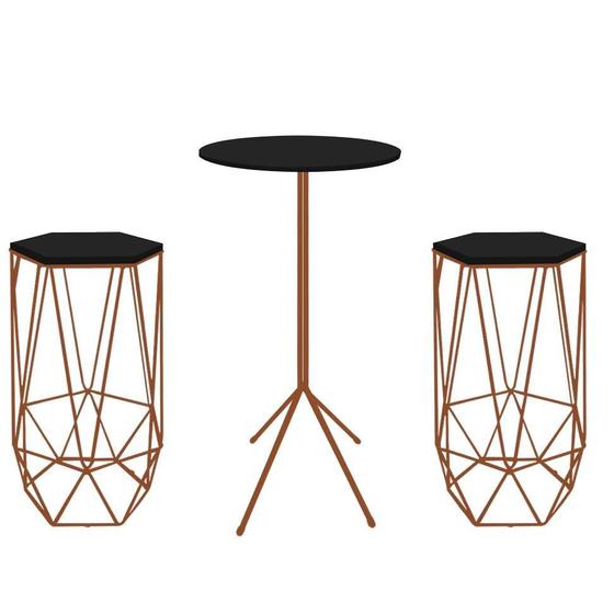 Imagem de Kit 2 Banquetas Liz + 1 Mesa Bistrô Nunno Industrial Ferro Bronze MDF Preto - Ahazzo Móveis