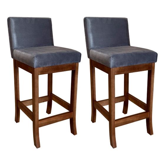 Imagem de Kit 2 Banquetas Média Estofada para Bancada Gourmet 38x90Cm Espanha Madeira Castanho Suede Cinza CCS