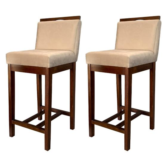 Imagem de Kit 2 Banquetas Média Estofadas com Encosto Líbia Madeira Capuccino Suede CCS