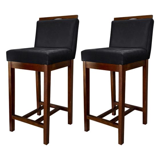 Imagem de Kit 2 Banquetas Média Estofadas com Encosto Líbia Madeira Capuccino Suede CCS