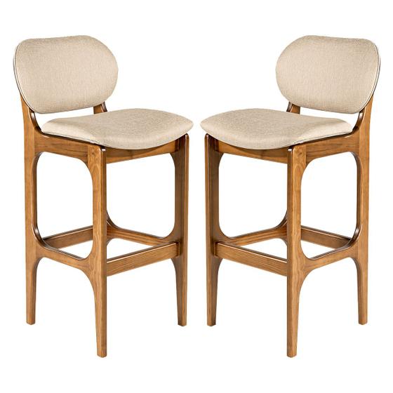 Imagem de Kit 2 Banquetas para Cozinha Americana 50 x 104 Cm Decor Madeira Maciça Imbuia Linho Bege M58 - RMI