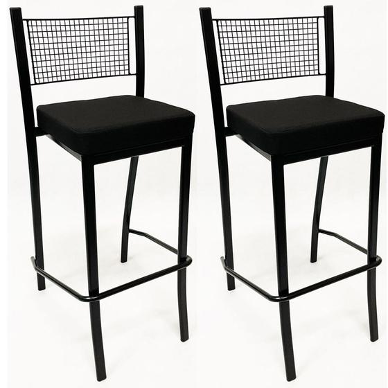 Imagem de Kit 2 Banquetas para cozinha Empilhável preta assento em linho cor preto altura 65cm - Poltronas do Sul