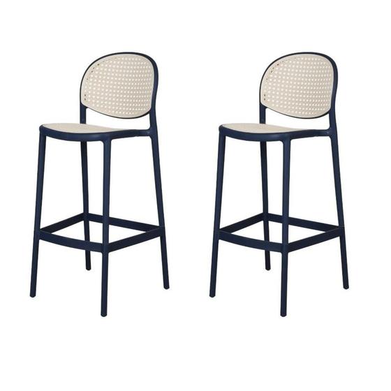 Imagem de Kit 2 Banquetas Positano Fratini 108 cm (altura) Polipropileno Azul Tramas Nude Simulando Rattan