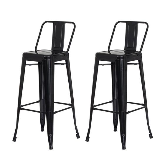 Kit 2 Banquetas Tolix Iron com Encosto Preto Brilhante Industrial Aço Cozinha Bar Bistrô Bancada Menor preço em Kit 2 Banquetas Tolix Iron com Encosto Preto Brilhante Industrial Aço Cozinha Bar Bistrô Bancada