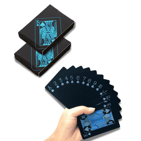 Imagem de Kit 2 Baralho Premium  Cartas Preto Com Azul 54 Cartas+2 coringas