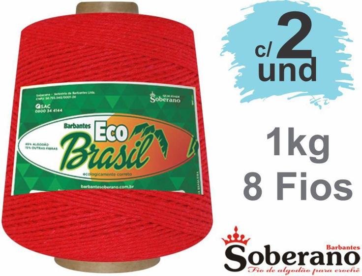 Imagem de kit 2 Barbantes 1kg Fio 8 Soberano VERMELHO crochê trico