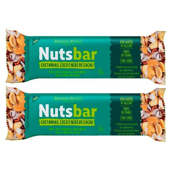 Imagem de Kit 2 Barra de Castanhas, Coco e Nibs de Cacau Nuts Bar com 25g - Banana Brasil