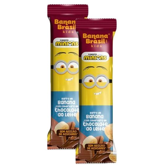 Imagem de Kit 2 Barra de Fruta Banana Brasil Kids Minions Sabor Banana e Chocolate ao Leite Zero 22g