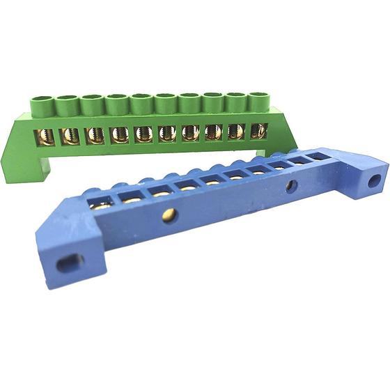 Imagem de Kit 2 Barramentos 1 Neutro 1 Terra Universal Borne Terminal Barra com 10 Furos