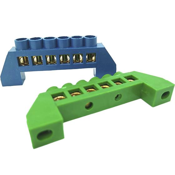 Imagem de Kit 2 Barramentos 1 Neutro 1 Terra Universal Borne Terminal Barra com 6 Furos