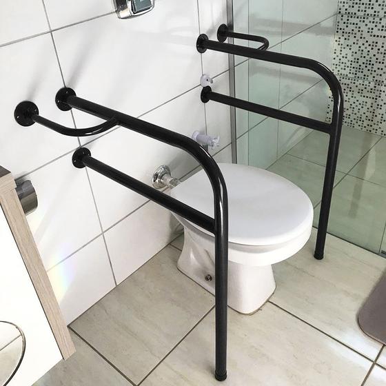 Imagem de Kit 2 Barras De Apoio Para Banheiro Em Aço Para Idosos 77cm
