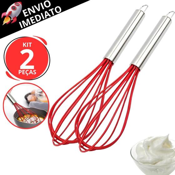 Imagem de Kit 2 Batedor de Silicone Claras de Ovos Massas e Bolos Fouet Utensílio de Silicone Para Cozinha