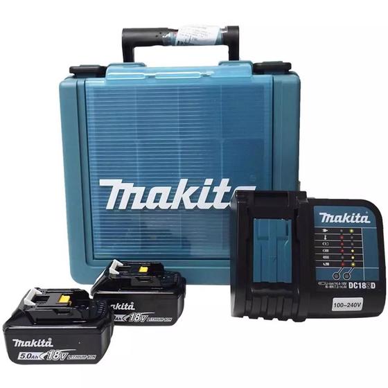 Imagem de Kit 2 Baterias 18V 5Ah + Carregador Bivolt + Maleta Makita KITMAK1850B