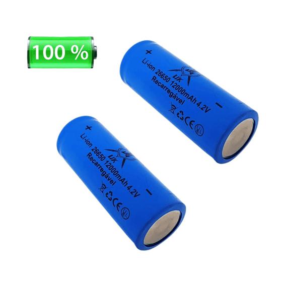 Imagem de Kit 2 Baterias Recarregável Lítio 26650 Potencia 12000mah - 4.2V Para Lanterna Rádio DY26650