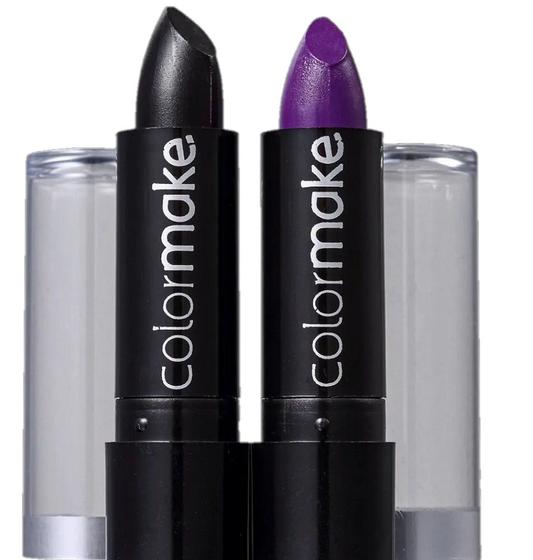 Imagem de Kit 2 Batons Cremosos Colormake Maquiagem Artística  Preto Roxo