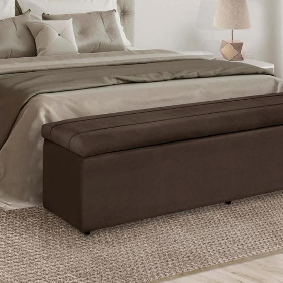 Imagem de Kit 2 Baús Helena 100Cm Calçadeira Estofada Suede Marrom Escuro