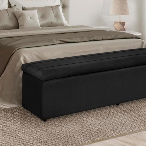 Imagem de Kit 2 Baús Helena 158Cm Calçadeira Estofada Suede Preto