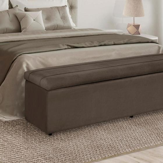 Imagem de Kit 2 Baús Helena 193Cm Calçadeira Estofada Suede Marrom Claro