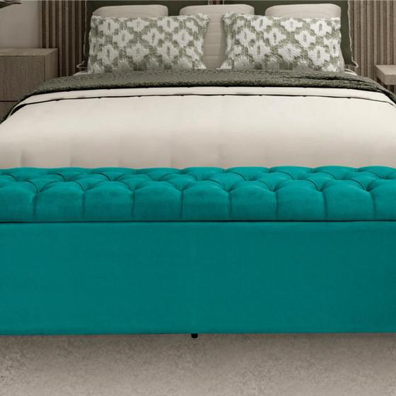 Imagem de Kit 2 Baús Imperatriz 138Cm Calçadeira Estofada Suede Azul Turquesa