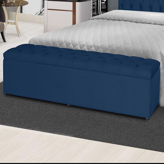 Imagem de Kit 2 Baús Jade 120Cm Calçadeira Estofada Suede Azul Marinho