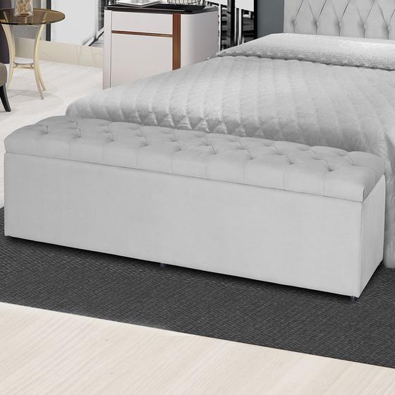 Imagem de Kit 2 Baús Jade 138Cm Calçadeira Estofada Suede Branco