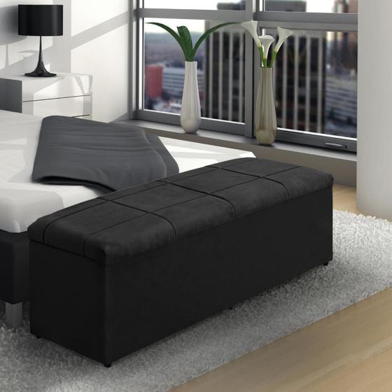 Imagem de Kit 2 Baús Raissa 138Cm Calçadeira Estofada Suede Preto