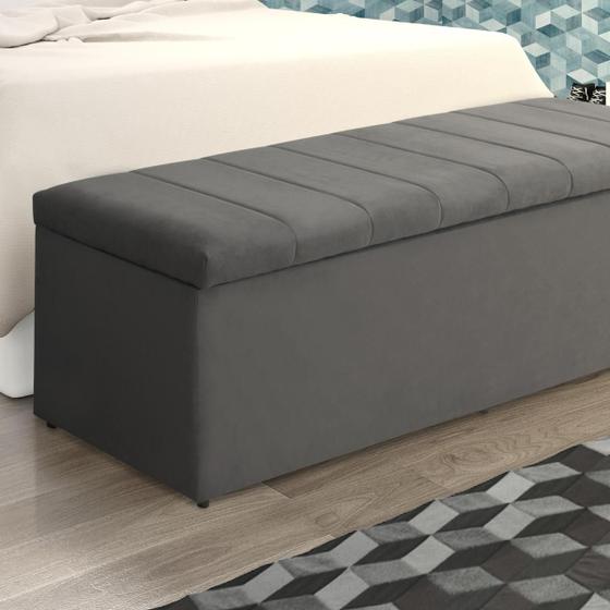 Imagem de Kit 2 Baús Vitória 120Cm Calçadeira Estofada Suede Cinza