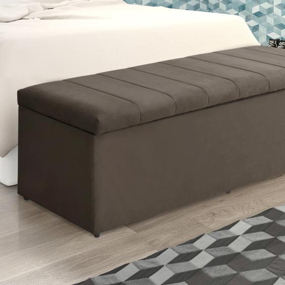 Imagem de Kit 2 Baús Vitória 120Cm Calçadeira Estofada Suede Marrom Claro