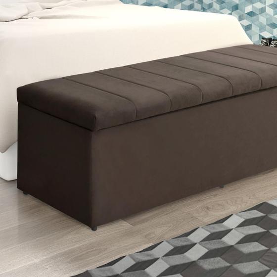 Imagem de Kit 2 Baús Vitória 158Cm Calçadeira Estofada Suede Marrom Escuro