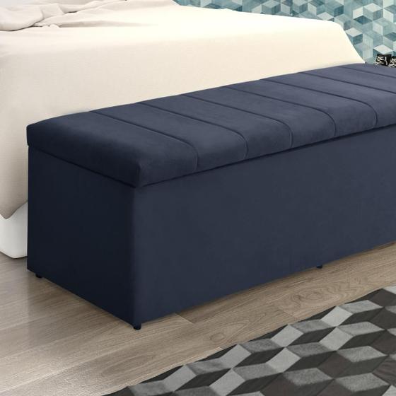 Imagem de Kit 2 Baús Vitória 193Cm Calçadeira Estofada Suede Azul Marinho