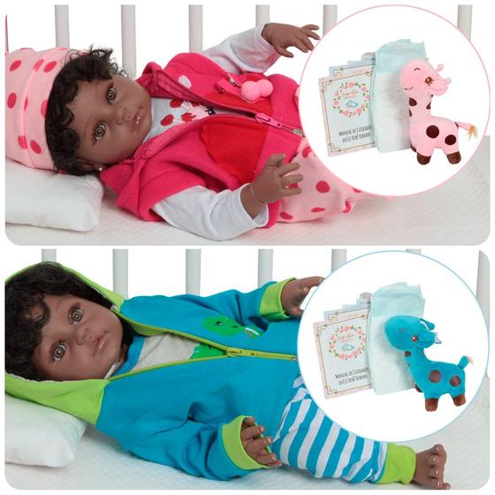 Imagem de Kit 2 Bebê Reborn Casal Gêmeos Girafinha Sapinho Pode Banho