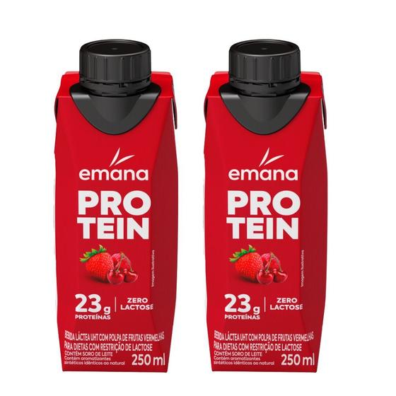 Imagem de Kit 2 Bebida Láctea Emana Protein Sabor Frutas Vermelhas com 23g de Proteínas 250ml