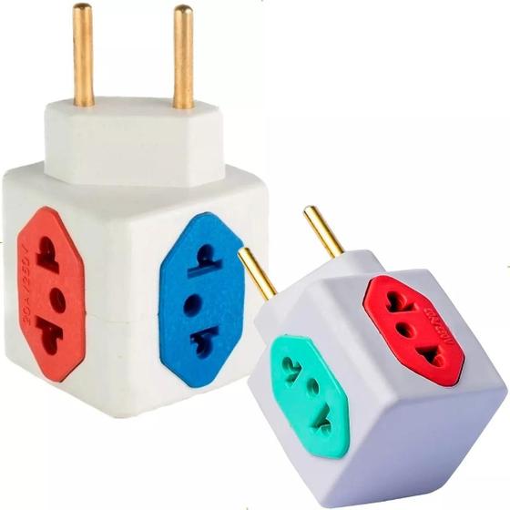 Imagem de Kit 2 Benjamin Adaptador Tomada Bivolt 10A 20A 4 Entradas