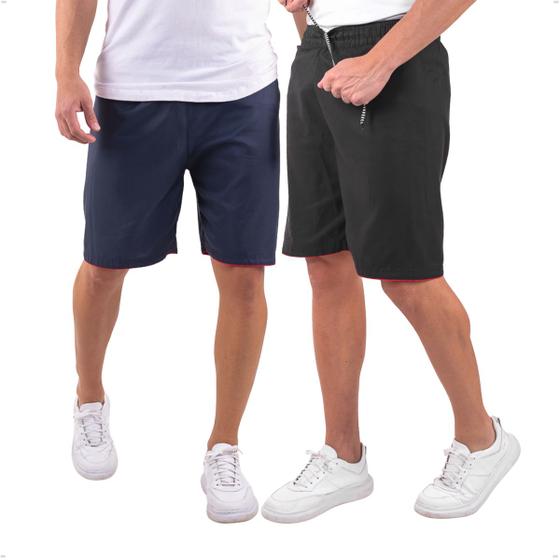 Imagem de Kit 2 Bermuda Masculina Tactel Liso Esporte Academia Casual 