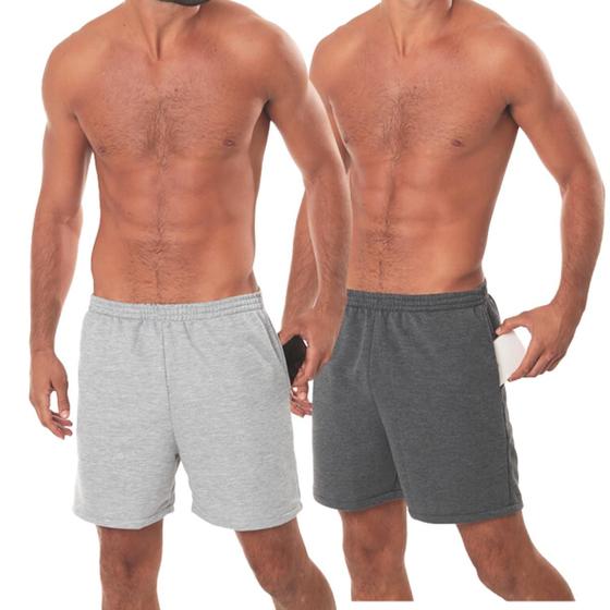 Imagem de Kit 2 Bermuda Short Moletom Masculina Casual Esportiva Lisa Básica Com Bolso