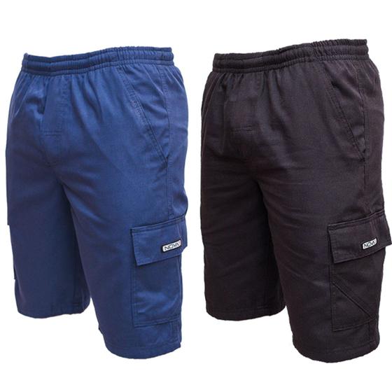 Imagem de Kit 2 Bermudas Brim Sarja Extra Plus Size Masculino Elástico Cordão Cargo 5 bolsos Uniforme