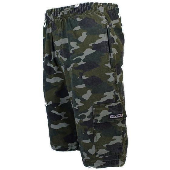 Imagem de Kit 2 Bermudas Calção Sarja Brim Camuflada Masculino Militar Cargo 5 Bolsos Elástico Cordão