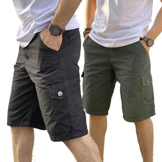 Kit 2 Bermudas Cargo Militar Short 6 Bolsos Sarja Brim Menor preço em Kit 2 Bermudas Cargo Militar Short 6 Bolsos Sarja Brim