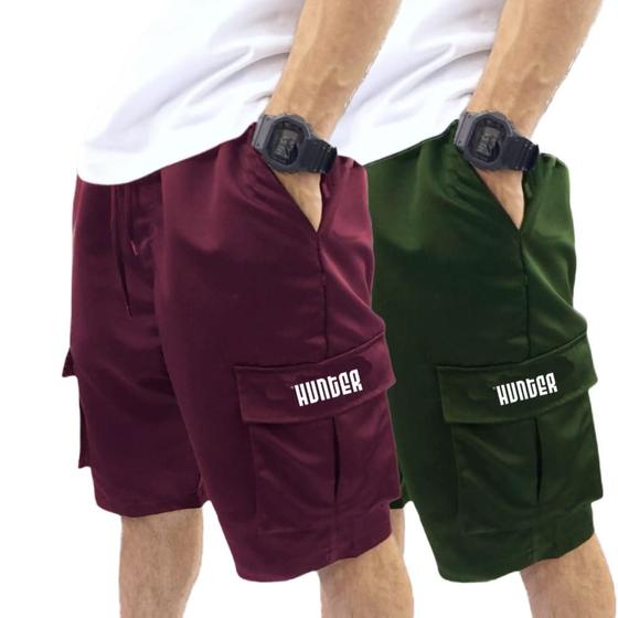 Imagem de Kit 2 Bermudas Corta Vento Bolso Cargo Hunter Colors Verão