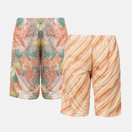 Imagem de Kit 2 Bermudas Estampada De Malha Feminina Cós Alto Elástico