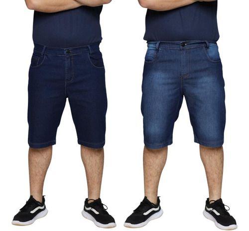 Imagem de Kit 2 Bermudas Jeans Masculina Lycra Elastano  Slim Premium Algodão  48 ao 56