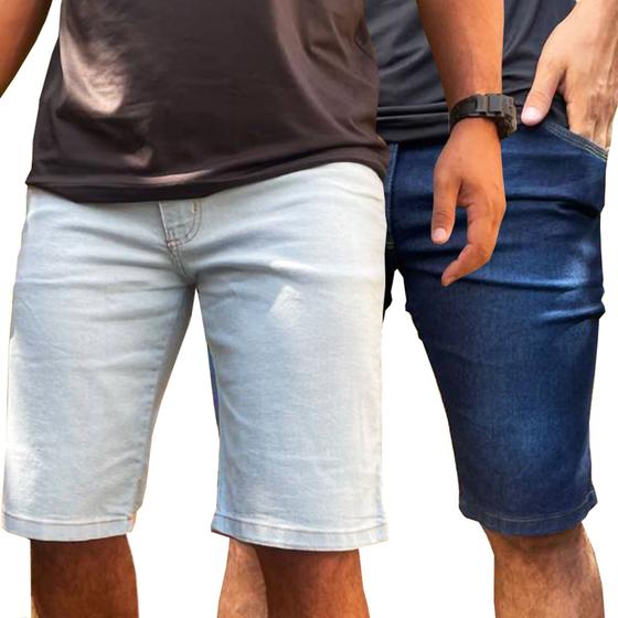 Imagem de Kit 2 Bermudas Jeans Masculina Shorts Jeans Moda Casual Básica  Elástano Direto da Fábrica